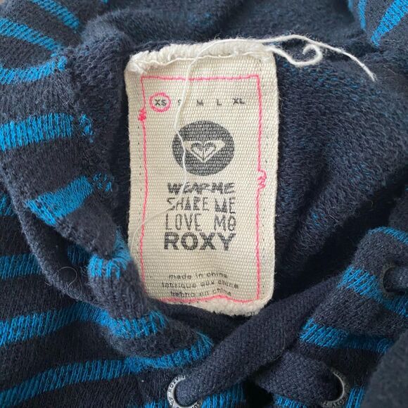 Roxy Early 2000's Whimsygoth Grunge Black Blue Striped Hoodie Long Sleeve XS - Picture 8 of 8